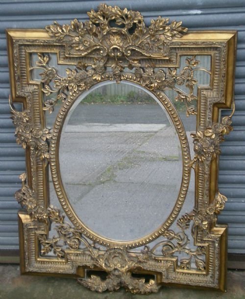 Large Heavily Carved Ornate Gilt Wall Mirror